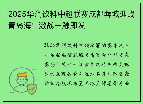2025华润饮料中超联赛成都蓉城迎战青岛海牛激战一触即发